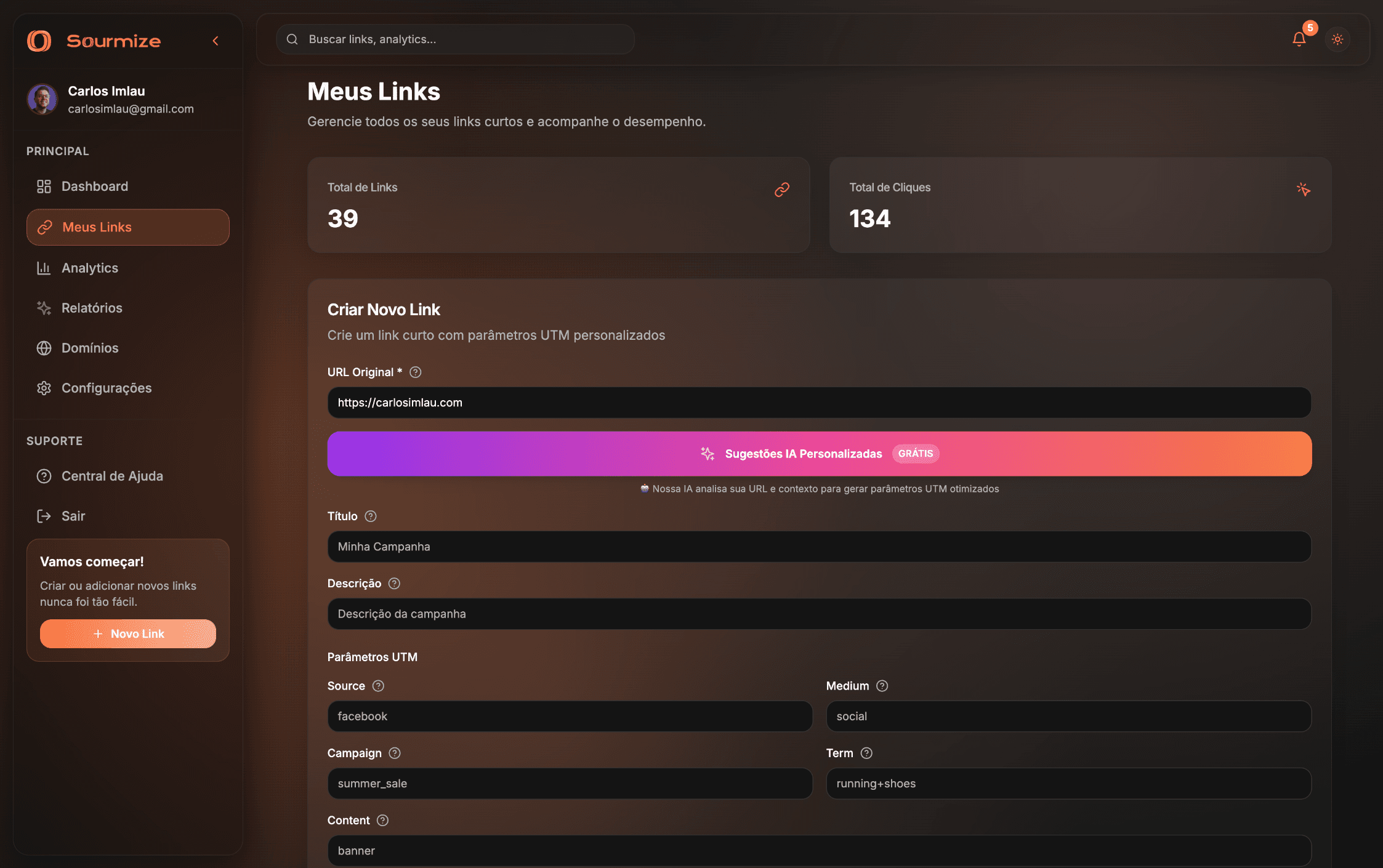 Interface de entrada de URL