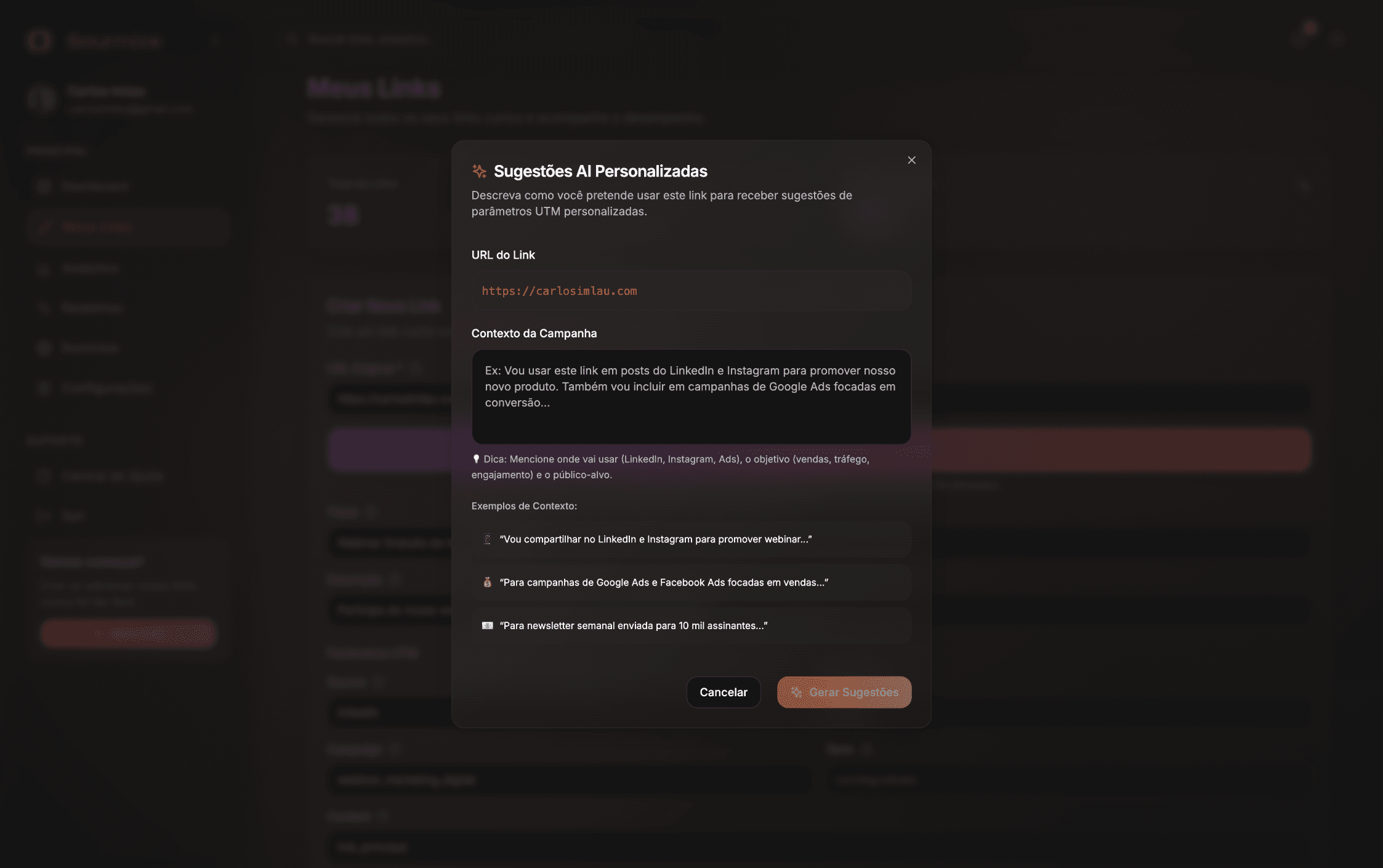 Geração de link com IA