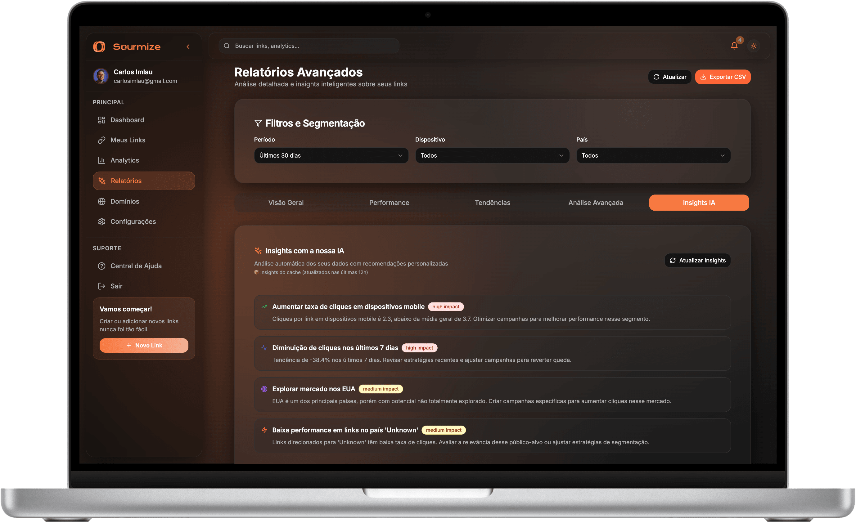 Sourmize Dashboard no Macbook